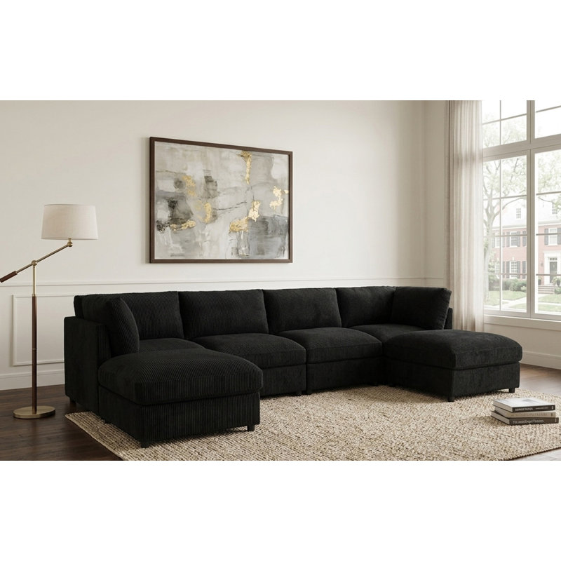 Canapé modulaire de coin avec repose-pieds Annai, Noir anthracite