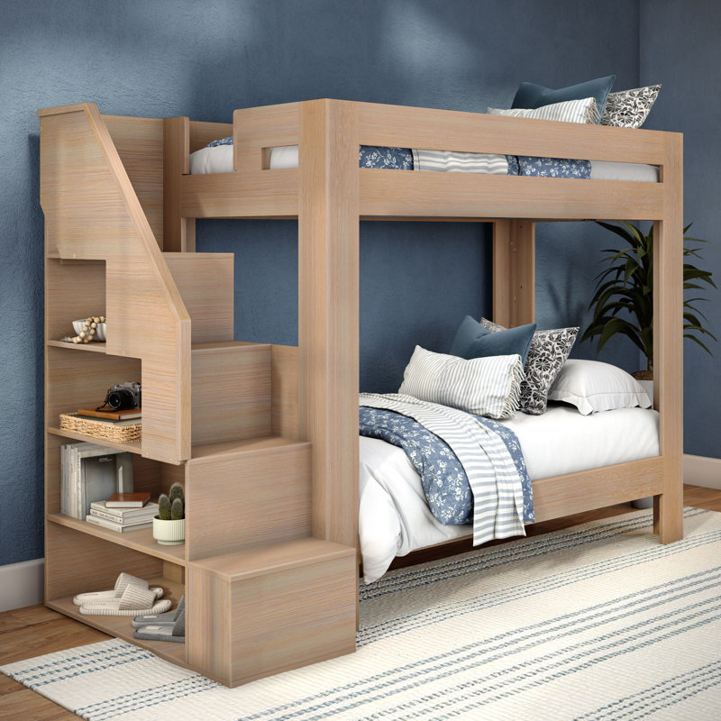 Olympic Twin XL Over Twin XL Bunk Bed with Stairs, Embossed Natural