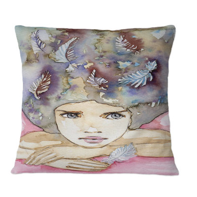Portrait abstrait d'une jeune femme - Coussin décoratif imprimé Glam