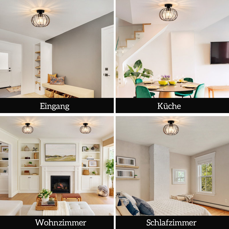 1-Light Black Flush Mount Ceiling Light - E27 Crystal Prism Ambient Light, 25cm H x 21cm W x 25cm D
