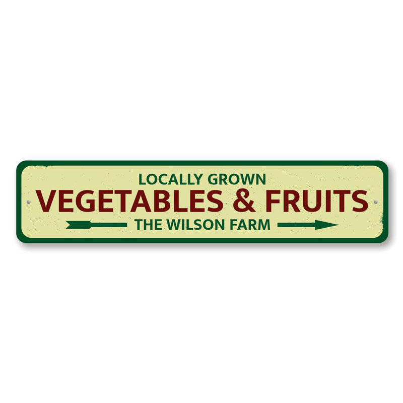 Enseigne personnalisée en aluminium de légumes et de fruits cultivés localement, H 6 po x l 24 po x P 0,063 po