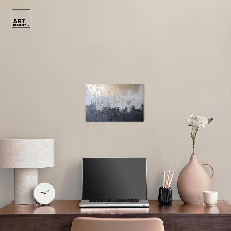 «Silvered Layers», art abstrait bleu par Art Remedy, H 10 po x l 15 po, Toile tendue