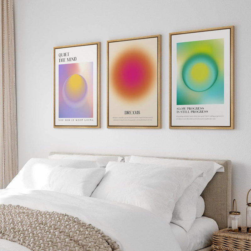 "Abstract Abstract Color Blocks Quiet The Mind, Dreams, Progress - Vibrant", affiche colorée encadrée sur toile, art mural 3 pièces