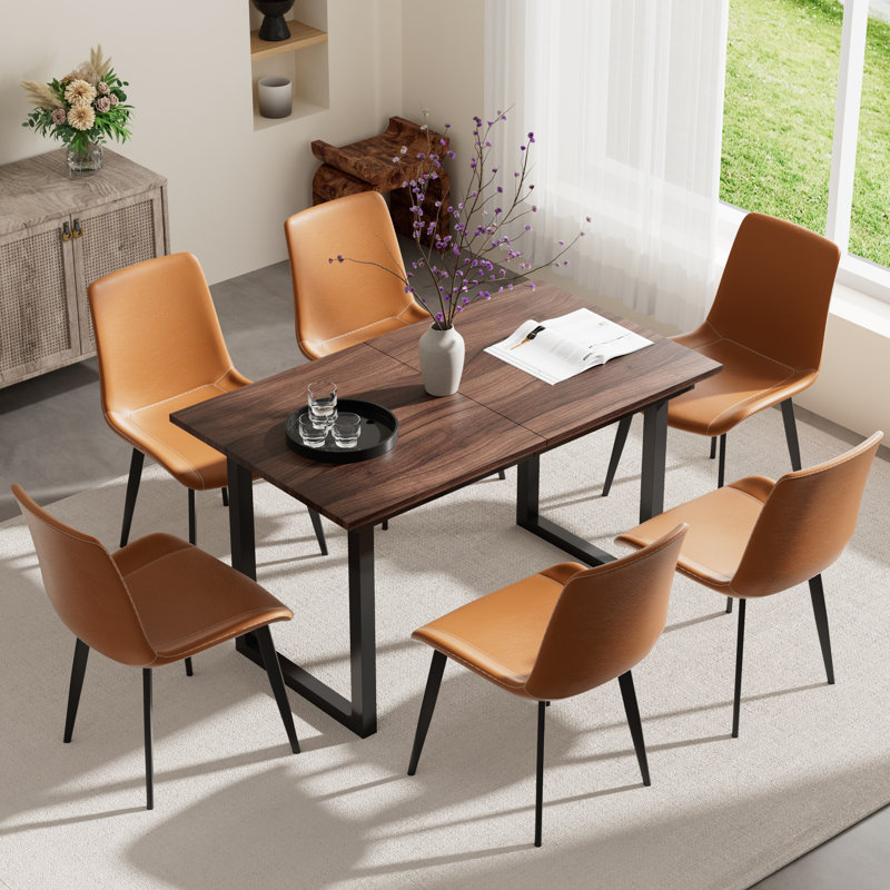 Ensemble de table de salle à manger 70,86 po à rallonge pour 4 à 6 personnes, Brun / Noir, 7, Brun / Noir