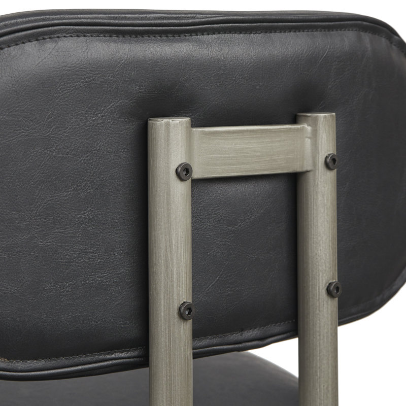 Tabouret de comptoir Haegen, Similicuir noir / cadre gris brossé