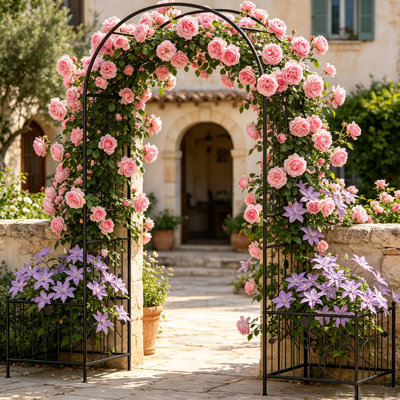 Arche de jardin en métal robuste avec 2 supports à fleurs - l 79 po x H 85 po en acier galvanisé antirouille et thermolaquée pour plantes grimpantes