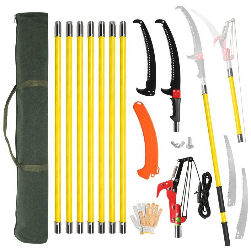 30FT Manual Pole Saw Tree Trimmers Long Handle Pruner Set, Yellow