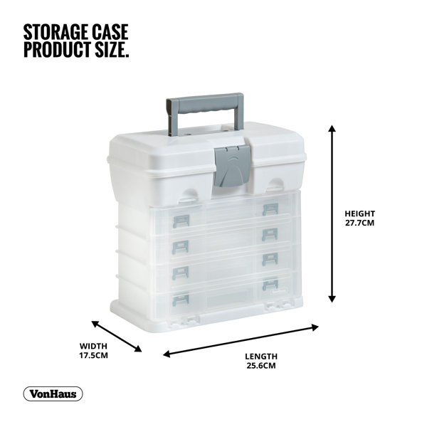VonHaus Utility Tool Box Storage Organiser Case with 4 Drawers & Adjustable  Dividers