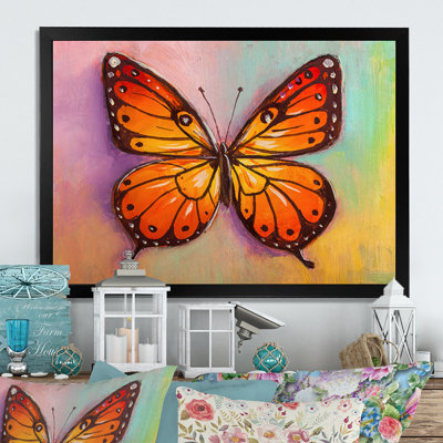 «Orange Butterfly Portrait In Multicolors II», reproduction sur toile flottante