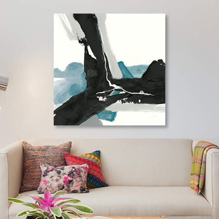 «Black and Teal III», impression sur toile, H 37 po x l 37 po x P 1,5 po, Toile tendue, Pas de tapis