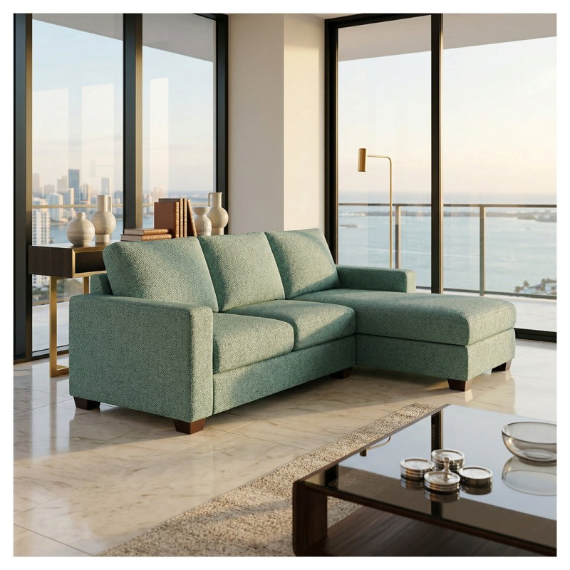 Canapé modulaire 3 places Damon avec structure en bois franc d'ingénierie, revêtement en polyester bleu, style traditionnel américain