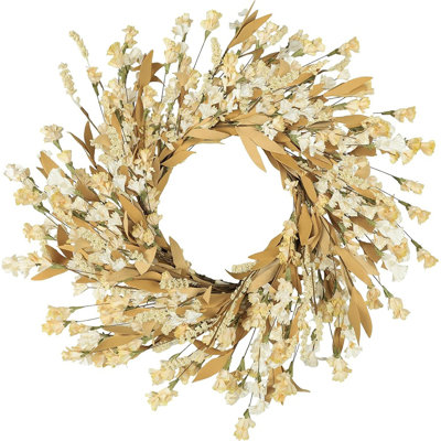 Couronne florale de blé d'automne - Naturel - Décoration saisonnière de porte et de mur de 24 pouces