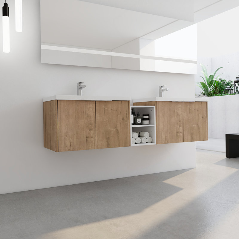Meuble-lavabo à fermeture en douceur avec lavabo, 71.1", Imitation chêne