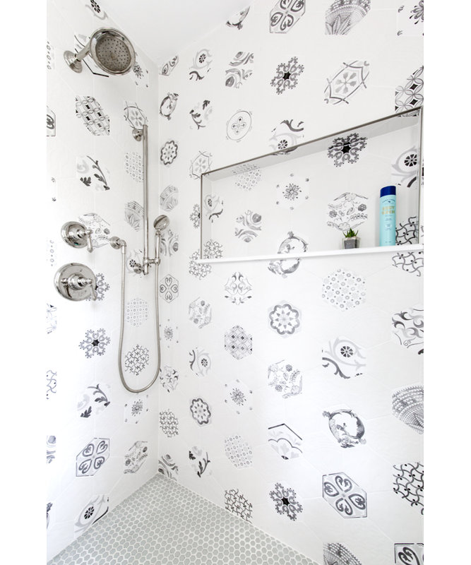 Geometric 6" x 7" Porcelain Patterned Floor Use Tile