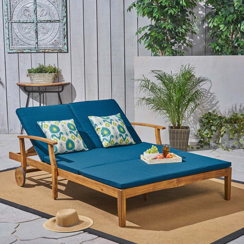 Patio Wood Double Chaise Lounge