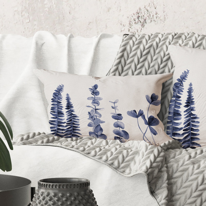 Navy Blue Eucalyptus I - Traditional Printed Throw Pillow
