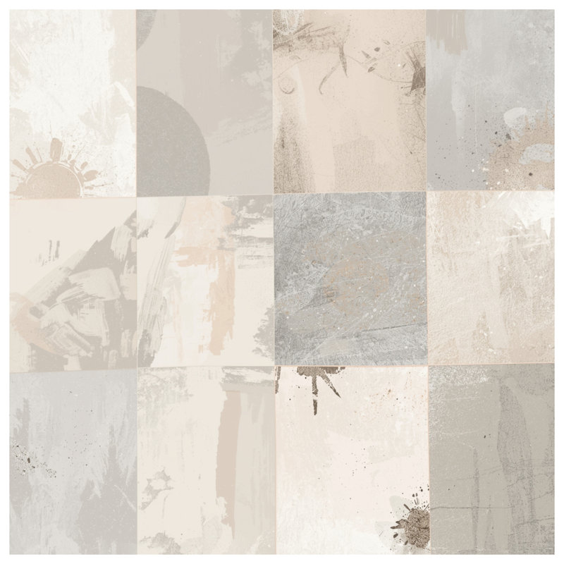 Tapis de bain abstrait à blocs gris beige, L 24 po x L 17 po