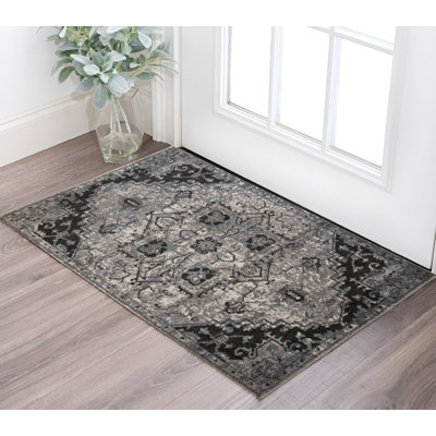 Tapis médaillon noir et gris 2 pi x 3 pi