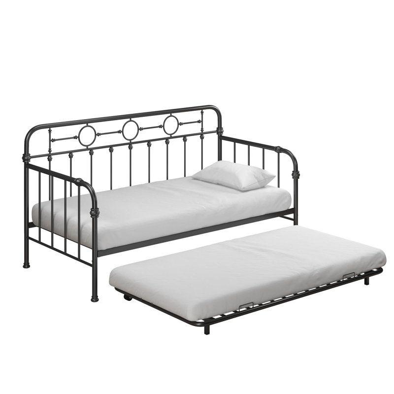 Twin Black Metal Daybed with Trundle and Drawer