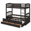 Structure de lit simple superposé au-dessus de lit simple en bois de pin brun avec couchette convertible et tiroirs de rangement, convient aux matelas simples standard