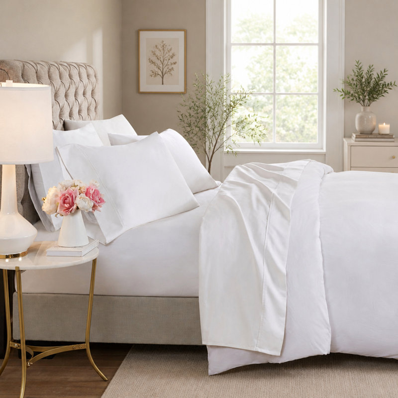Ensemble de draps en mélange de coton 600 fils 600 fils, King Sheet Set with 2 Pillowcases, Grey