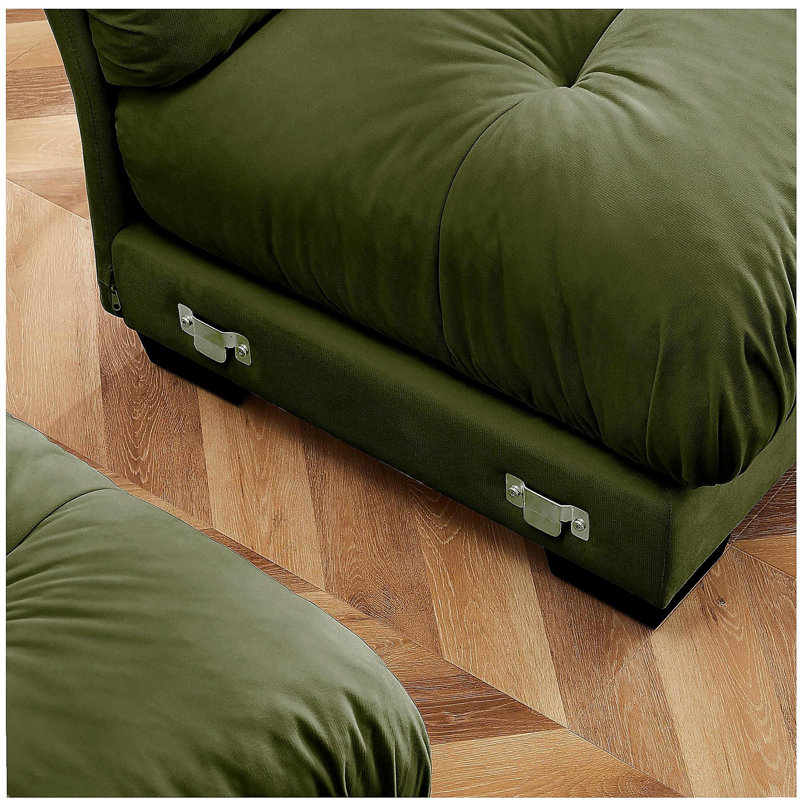 Canapé modulaire surdimensionné en velours super confortable avec repose-pieds mobile, Vert olive