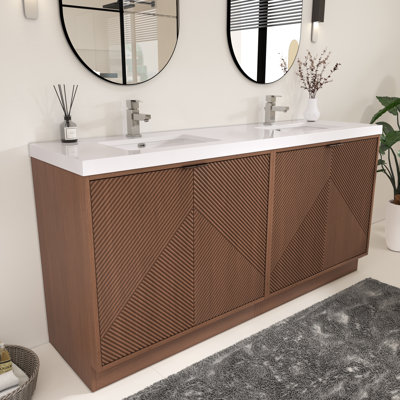 Meuble-lavabo autoportant de 70,8 po avec double lavabo en acrylique renforcé Monterey