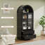 Armoires de présentation arquées noires, armoire de rangement haute de 71 po de hauteur avec portes en verre et tablettes réglables, pour la salle à manger-86523137