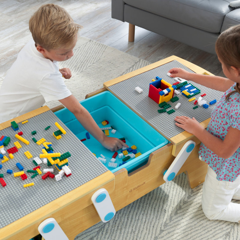 Building Bricks Play N Store Wooden Table with 200+ Bricks, Natural