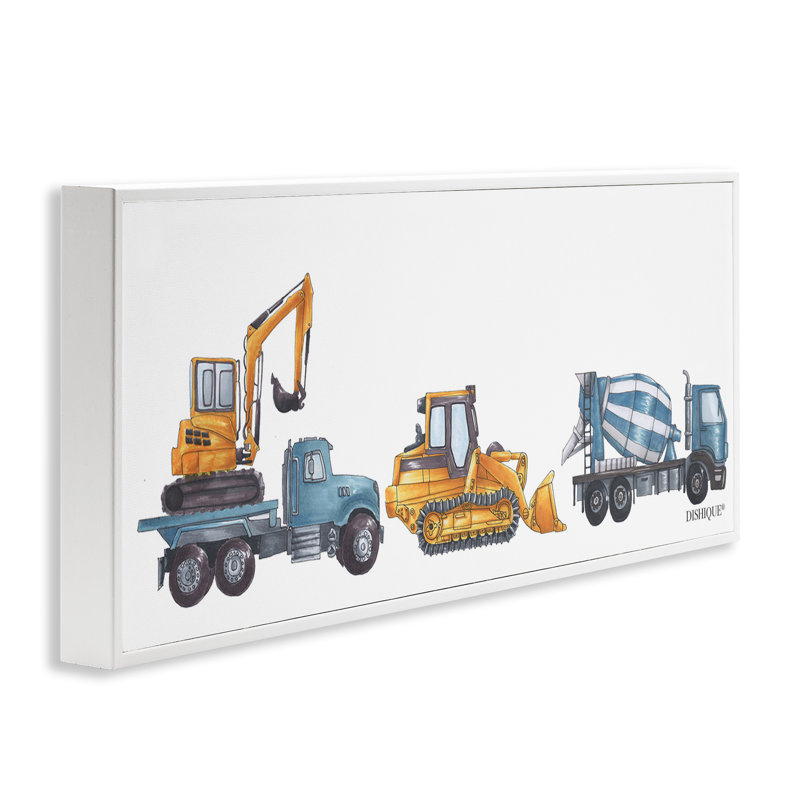 Illustration de véhicule de construction conduite au volant, giclée sur blanc, H 10 po x l 24 po x P 1,5 po
