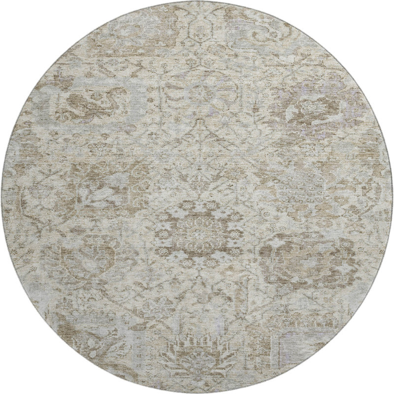 Premium Machine Washable Wayne AMF1102 Damask Rug, Round 8'