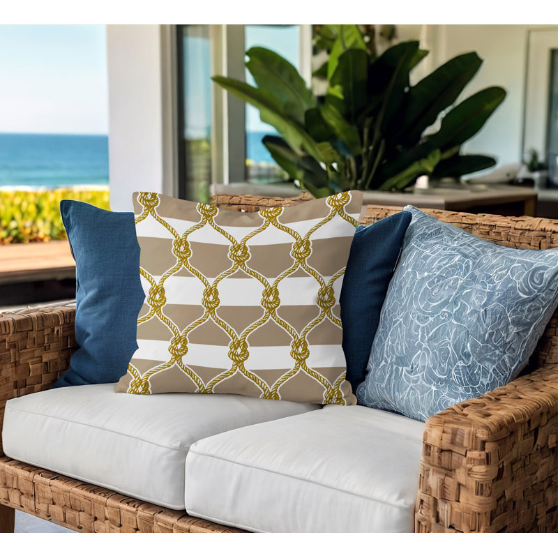 Barnon Striped Outdoor Reversible Throw Pillow, Beige