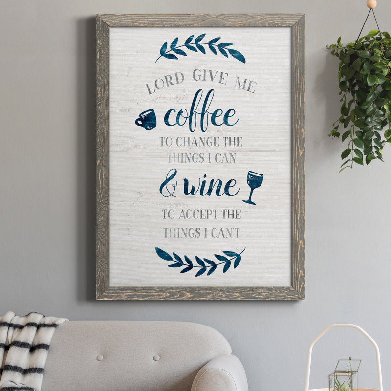 «Coffee and Wine», art textuel sur toile, 20" H x 17" W x 1" D, Gris