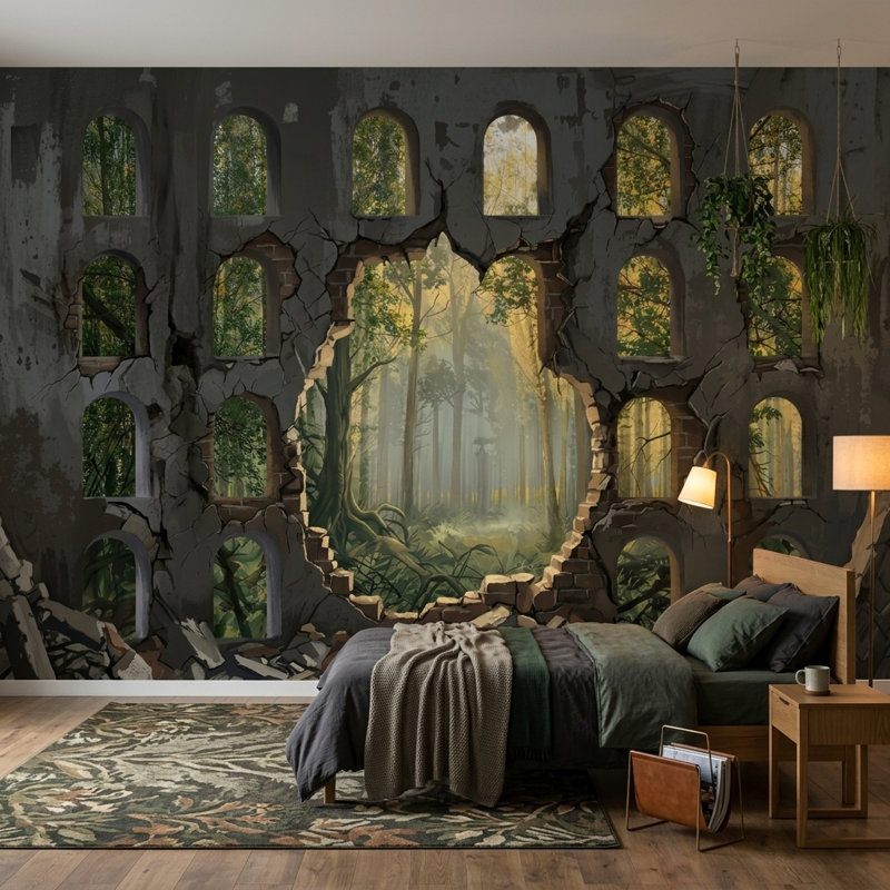 Papier peint mural Ruiné, 100 po x 96 po, Non tissé