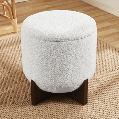 Round Boucle Storage Ottoman