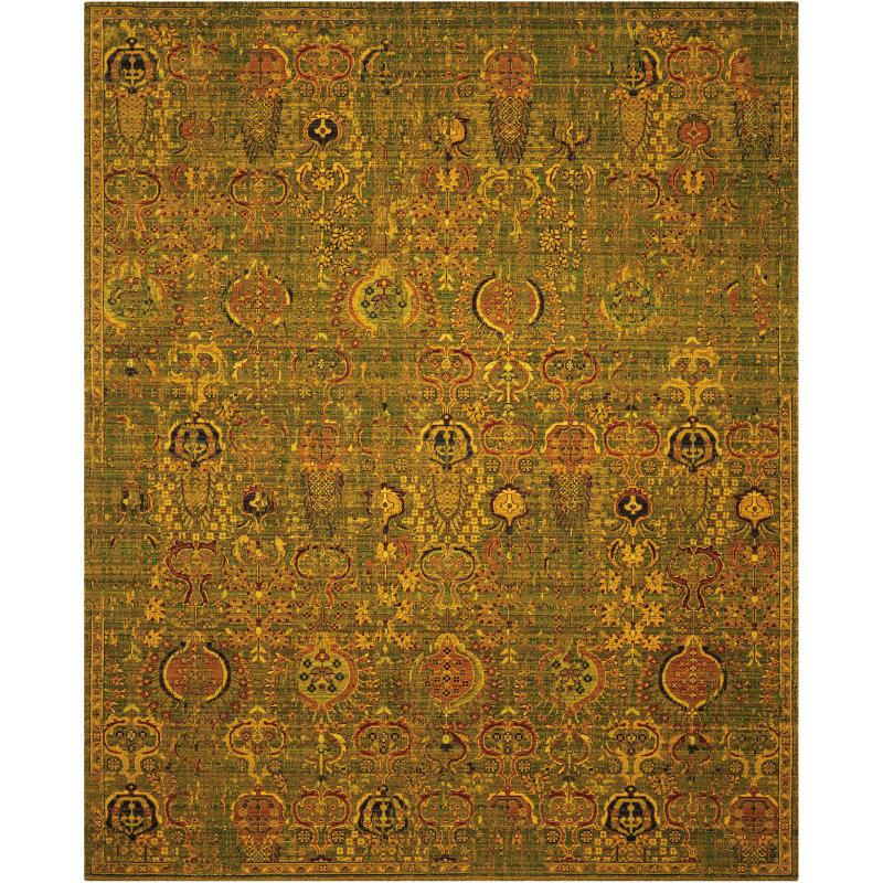 Tapis abstrait vert / or Bevans, Rectangle : 5 pi 6 po x 8 pi
