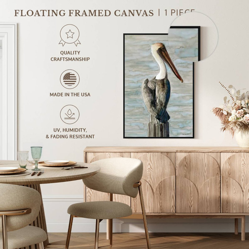 Classic Brown Pelican, Floating Frame Black, 27" X 40"