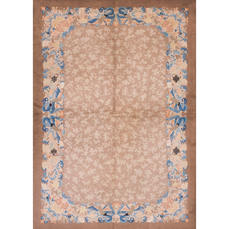 Earth Tone Allover Cloud Band Antique Chinese Bird Of Paradise Design Peking Rug