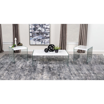 Ensemble de tables basses et de tables de bout 3 pièces de style blanc brillant brillant
