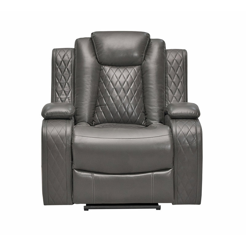 38.6" Wide Transitional Leather Manual Recliner, Gray Faux Leather