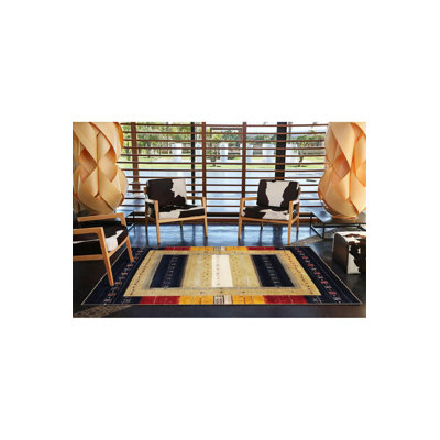Yellow Striped Geometric Patterned Woven Base Washable Rug