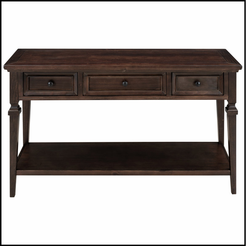 Console de style rétro classique avec trois tiroirs supérieurs et une tablette inférieure ouverte, facile à assembler (espresso)