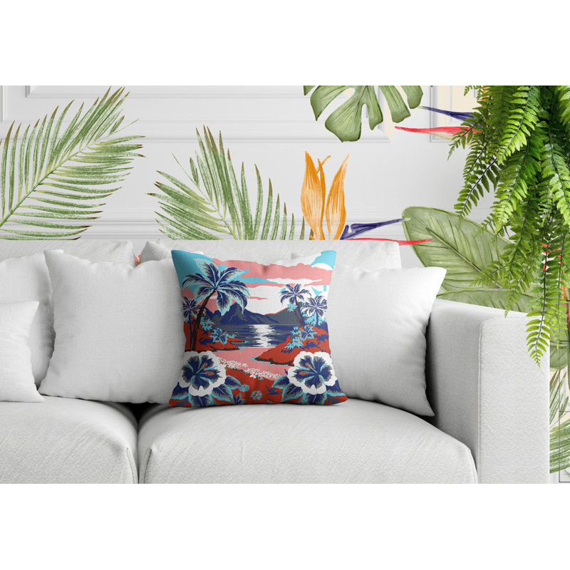 Oreiller carré réversible intérieur / extérieur Kekoa, Rouge, Carré 17 po