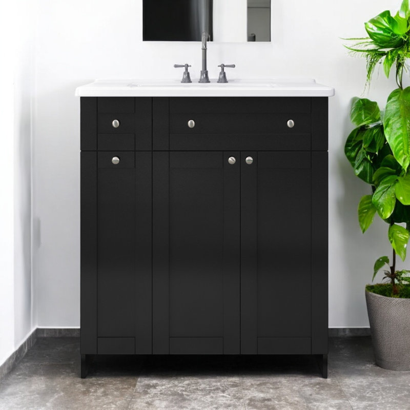  Meuble-lavabo simple 30 po avec comptoir, Noir, noir, noir, noir