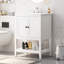 Lavabo de salle de bain moderne et élégant avec lavabo en céramique et structure ouverte en bois massif-115688508-115688509