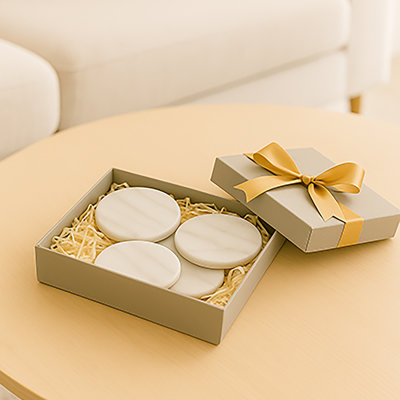 Porte-gobelet rond en marbre naturel 4 pouces