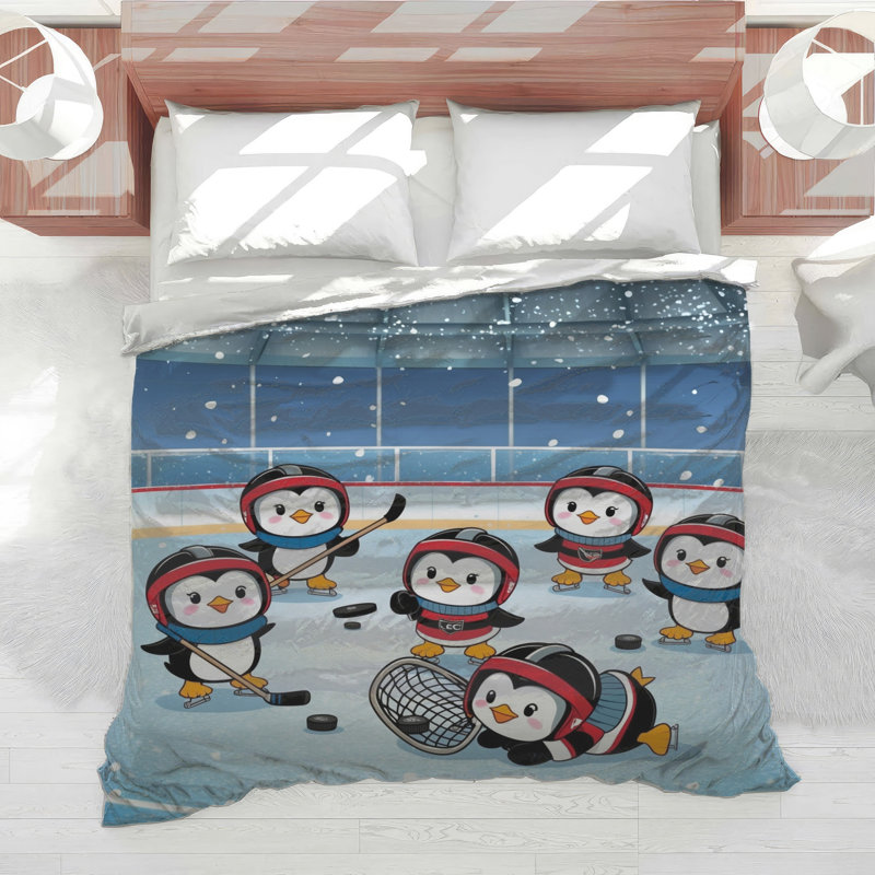 Édredon pingouins jouant au hockey, Lit simple