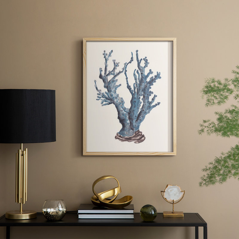 Indigo Reef I Framed Print - Solid Wood, Natural, 11" H x 9" W