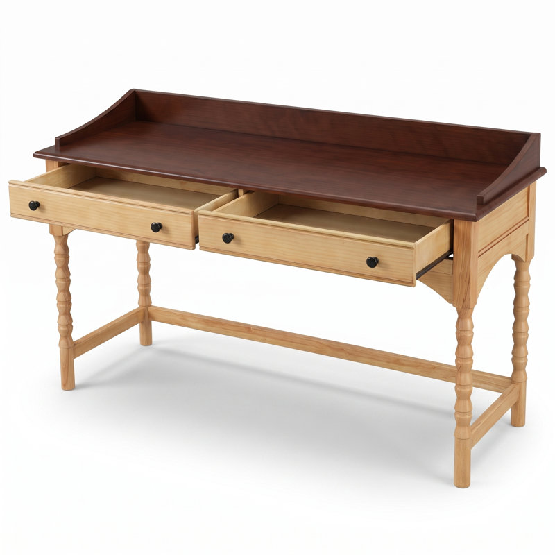 Bureau d'écriture en bois avec pieds de canette tournés et tiroirs de rangement