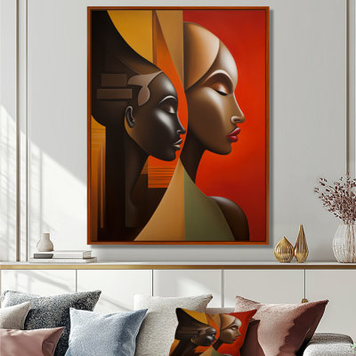 Retro Minimal Double Ebony Profile III - African Mask Wall Art Print